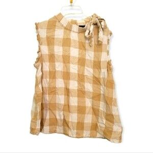 Who What Wear Gingham Neutral Plaid Linen Blend Sleeveless Blouse Size Large